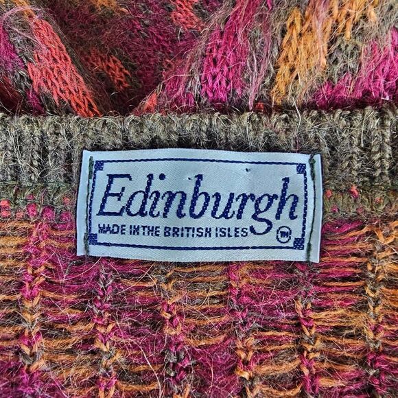 Edinburgh Women’s Mohair Blend Cardigan Sweater M Brown Red Pattern Knit Button - Picture 9 of 12
